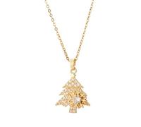 JPSSJGYH Rotierende Weihnachtsbaum Schneeflocke Halskette für Frauen, elegante Kristall Schneeflocke Anhänger Halskette, Feiertagsgeschenk (Gold)
