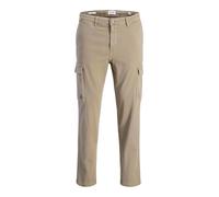 Cargohose JACK & JONES "JPSTACE ARTHUR DOBBY CARGO SN", Herren, Gr. 33, Länge 32, beige (brindle), Web, Obermaterial: 97% Baumwolle, 3% Elasthan, unifarben, regular fit normal, Hosen Cargohose (443355
