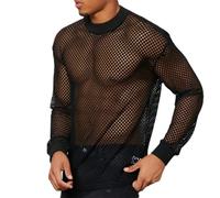JPXJGT Men Mesh Fishnet Long Sleeve T-Shirt See Through Tank Top Vest Undershirt Clubwear (Color:Black,Size:L)