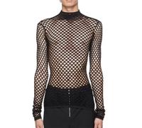 JPXJGT Men's Mesh Long Sleeves Transparent T-Shirt See Through Vest Top Clubwear (Color:Black,Size:M)