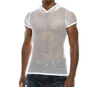 JPXJGT Men's Sleeveless Fishnet Tank Top Mesh Sheer Undershirt Semi See Thru Workout (Color:White,Size:M)