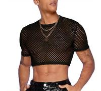 JPXJGT Men's Transparent Sexy Mesh Crop Top See-Through Fishnet Tank Top Vest Clubwear(Size:M,Color:Schwarz)