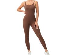 JPXJGT Women's Spaghetti Strap Workout Romper Jumpsuit One Piece Yoga Activewear Gym Leggings(Brown,S)