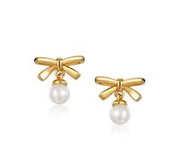 JQQJZLC Leichte Luxus -Design -Sinn für kleine Perlenohrringe Bogenohrringe weibliche Sterling Silber Ohrringe Valentinstagsgeschenk