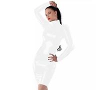 JQYTEN Damen Sexy PVC Latex Kunstleder Kleid Rollkragen Langarm Slim Bodycon Minikleid Plus Size PU Leder Club Kleider