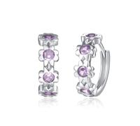 Jrêveinfini 925er Silber Blumen Creolen Ohrringe Damen Mädchen Kinder, Blumen Ohrringe ohrstecker Silber Nickelfreie Lila Zirkonia, Schmuck Geschenke Frauen Freundinnen Mütter Töchter Mama