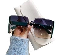 JRIDYJ Beliebte Brillen mit großem Rahmen, quadratische übergroße Sonnenbrillen, Sonnenbrillen mit Farbverlauf, randlose rechteckige Sonnenbrillen für Frauen (Blue tan)