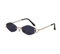 JRLLFD Kleine Rahmen Sechseck Randlose Sonnenbrille Frauen Retro Sonnenbrille Für Männer Metall Vintage Rhombus Eyewear Shades,1,Einheitsgröße