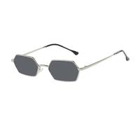 JRLLFD Kleine sechseckige Sonnenbrille, Vintage, polygonale Sonnenbrille, UV400-Schutz für den Außenbereich, für Männer und Frauen (Größe/Silbergrau)