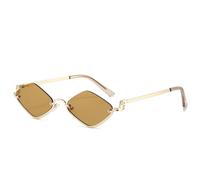 JRLLFD Modische kleine Rhombus-Sonnenbrille für Damen, Luxus-Metall-Halbrahmen, Vintage-Sonnenbrille (Gold Tea)
