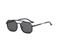 JRLLFD Polygonale Sonnenbrille, Vintage, Doppelsteg, Steampunk-Sonnenbrille, Outdoor, UV400, für Damen und Herren (Einheitsgröße/Schwarz-Grau)