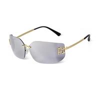 JRLLFD Rechteckige, gebogene, randlose Sonnenbrille für Damen und Herren, Metallnieten, graue Farbverlaufsgläser, Sonnenbrillen, UV400, C5, weißer Film, Einheitsgröße