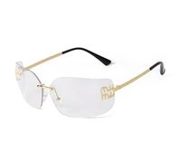 JRLLFD Rechteckige, gebogene, randlose Sonnenbrille für Damen und Herren, Metallnieten, graue Farbverlaufsgläser, Sonnenbrillen, UV400, C6 klar, Einheitsgröße
