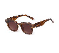 JRLLFD Runde Sonnenbrille für Damen, unregelmäßiger Rahmen, Sonnenbrille mit Leopardenmuster, braune Gläser, Sonnenbrillen für Damen, UV400, C3, Einheitsgröße