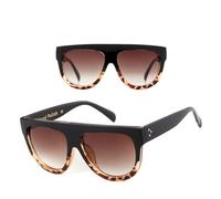 JRLLFD Sonnenbrille mit flachem Oberteil und Vintage-Rahmen für Damen, Schildpatt, Farbverlauf, Nieten, Retro, großer Rahmen, UV400, Katzenauge, C7, Einheitsgröße