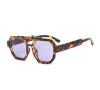 JRLLFD Sonnenbrille Retro Damen Polygon Quadrat Sonnenbrille Blau Lila Herren Sonnenbrille UV400,Leopard Lila,Einheitsgröße