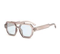 JRLLFD Sonnenbrille Retro Damen Polygon Quadratische Sonnenbrille Blau Lila Herren Sonnenbrille UV400,Champagner Hellblau,Einheitsgröße