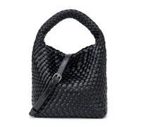 JRNDNIUO Gewebte Ledertaschen für Frauen, Knoted, Frauen, Handtasche, Designer-Schultertasche, Eimer, Geldbörse, handgefertigt, modische Tragetasche, Hobo-Tasche, klein, Blacka