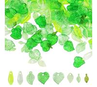 JRSHIRLEYLTD 360 Stück Anhä-Nger Mit Transparenten BläTtern,Acryl Blumenperlen,GrüNe Armband Anhä-Nger,Perlen Anhä-Nger,FüR Selbstgemachten Schmuck, ArmbäNder, Halsketten, Ohrringe