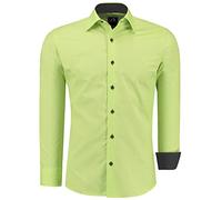 J'S FASHION Herren-Hemd - Slim-Fit - Langarm-Hemd Freizeithemd - Pflegeleicht Bügelleicht - Grün M