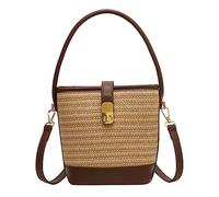 JS MOLD Damen Klein Strohtasche Mini Geflochten Eimer Tasche Crossbody Handtasche aus Stroh Sommer Strand Umhängetaschen mit Reißverschluss für Frauen (Khaki)