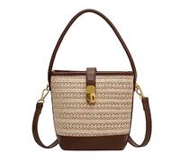 JS MOLD Damen Klein Strohtasche Mini Geflochten Eimer Tasche Crossbody Handtasche aus Stroh Sommer Strand Umhängetaschen mit Reißverschluss für Frauen (beige)