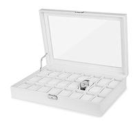 JS NOVA JUNS Uhrenbox, 24 Fächer, Leder-Uhrengehäuse mit großem Acryldeckel, Uhrenbox-Organizer für Herren, Weiß