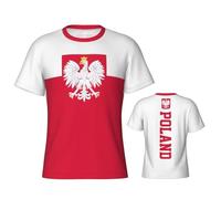 JSCWDET Polnische Flagge Druck Kurzarm Sommer Rundhals Oberteil Basic Freizeit Tops Adlermuster Patriotisches Sportshirt Gym Fitness Funktionsshirt S-6Xl