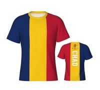 JSCWDET Tschad-Flagge Druck Kurzarm Sommer Rundhals Oberteil Basic Freizeit Tops Vertikale Linien Text Muster Patriotisches Sportshirt Gym Fitness Funktionsshirt S-6Xl