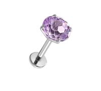 JSDDE 2Stk Labret Piercing Studs F136 Titan Ohrstecker mit 6mm facettiert Zirkonia Helix Piercings Silber Knorpel Tragus Piercing Conch Ohrpiercing 1.2mm/16ga (Lila)