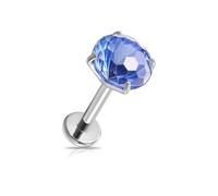 JSDDE 2Stk Labret Piercing Studs F136 Titan Ohrstecker mit 6mm facettiert Zirkonia Helix Piercings Silber Knorpel Tragus Piercing Conch Ohrpiercing 1.2mm/16ga (Blau)