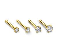 JSDDE 4 Stücke Chirurgenstahl Nasenstecker Set 0,8mm/20ga Nasenpiercing Stecker Gerade Nasenstecker mit 1.5-3MM Zirkonia Nasenring Nase Nostril Piercing Gold Schmuck für Damen Herren