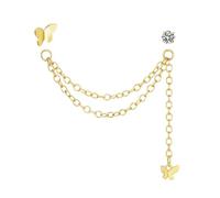 JSDDE Ohrstecker mit Kette Gold CZ Schmetterling Helix Piercings 1.2mm/16ga 6mm Ohrpiercing für Tragus Knorpel Conch Daith Cartilage