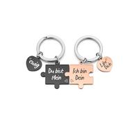 JSDDE Pärchen Schlüsselanhänger mit Gravur Du bist mein, Ich bin dein Puzzle-Design Paar Schlüsselanhänger Kreativ Keychain Geschenk zum jahrestag für sie und ihn (Schwarz&Rosegold)