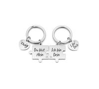 JSDDE Pärchen Schlüsselanhänger mit Gravur Du bist mein, Ich bin dein Puzzle-Design Paar Schlüsselanhänger Kreativ Keychain Geschenk zum jahrestag für sie und ihn (Silber)