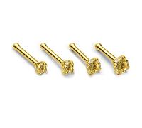 JSDDE Piercing 4er Chirurgenstahl Nasenpiercing Set 20ga Gerade Spirale L-Form Nasenstecker mit 1.5mm/2.0mm/2.5mm/3.0mm Zirkonia Nasenring Nostril Aufsatz Ohrpiercing (Gerade-Gold)