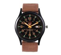 JSDDE Quarzuhr für Herren, 41 mm, rundes Zifferblatt, Schwarz oder Weiß, 24 Stunden, arabische Ziffern, mit Kalender, Sportuhr aus Nylon, für Jungen, Analog, Quartz-Uhr, braun