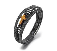 JSDDE Tigerauge Kreuz Lederarmband für Herren geflochten Leder Armband Männer Armband Lederband Perlenarmband für Herren Männer