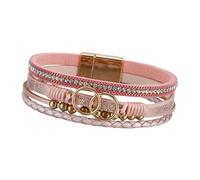 JSGHGDF Inspiriertes Lederarmband für Damen, mehrlagig, geflochten, verstellbar, mit Perlen, Schmuckstück, verstellbares Armband