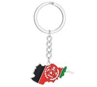 JSGHGDF Schlüsselanhänger mit Afghanistan-Karte, für Damen und Herren, Titanstahl, goldfarben, silberfarben, Afghanische Karten, Flagge, Schlüsselanhänger, Tasche, Auto, silber, A