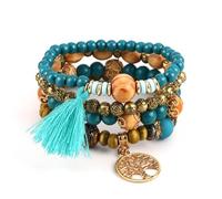 JSMTKJ 4er-Set Chakra Armband für Damen Boho-Schmuck mit Holzperlen-Armreif & Quasten | Liebes-Charm mit Lebensbaum-Design Spiritualer Statement-Accessoire für Festival & Alltag