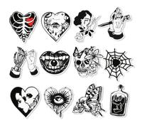 JSRQT 12 Stück Coole Bügelflicken für Kleidung, Schwarze Selbstklebende Totenkopf Bestickte Applikationen für Erwachsene Kinder, Reparatur Stickerei Aufnäher für Jeans, Jacken, Schuhe, Hüte, Rucksäcke