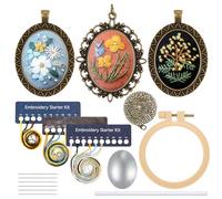 JSRQT 3 Pack Anhänger Stickerei Starter Kit mit Anleitungen DIY Cross Stitch Craft Halskette Muster Ohrringe Embroidery für Schmuck Sticken Handwerk