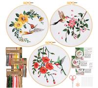 JSRQT 3 Sets Sticken Stickerei Kit Blumenmuster Pflanzen Anfängerset Stickereien Kreuzstich Kit für Anfänger Erwachsene Cross Stitch Stickerei Set für DIY Kunst Handwerk Nähen Embroidery Kit Stickset