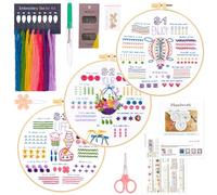 JSRQT 3 Stück Stich Praxis Stickerei Kit für Anfänger, Sticken Set Erwachsene,Kreuzstich Kit Starter Tools Kit ,Embroidery Stitch Practice Kit für DIY Kunst