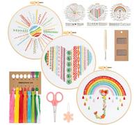 JSRQT 3 Stück Stickset für Anfänger, Stich Praxis Stickerei Kit für Erwachsene Kinder, Regenbogen Kreuzstich Starterset mit Anleitung, Embroidery Stitch Practice Kit für DIY Kunst Dekoration