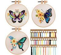 JSRQT 3 Stücke Schmetterling Gestempeltes Stickerei Starter Kit,DIY Handgemachte Stickerei Kreuzstich Set, Embroidery Cross Stitch Starter Kit für Anfänger