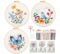 JSRQT 3er-Set Stickerei Set für Anfänger Bastelset, Stick Starterset für Anfänger Erwachsene mit Schmetterlings Vogelmotiv, Vorgedrucktes Kreuzstichset für Bastelfreunde, inklusive 1 Stickrahmen