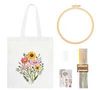 JSRQT Canvas-Taschen-Stickset für Anfänger Erwachsene, Komplettes Stick Starter Set mit Blumenmuster, DIY Kunst Nähhandwerk, Kreuzstich Set Embroidery Tote Bag inklusive Anleitung, Nadeln, Fäden, Weiß