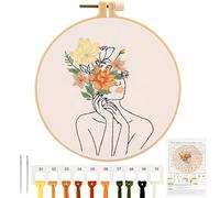 JSRQT Frau Gestempeltes Stickerei Starter Kit,DIY Handgemachte Stickerei Kreuzstich Set, Embroidery Cross Stitch Starter Kit für Anfänger